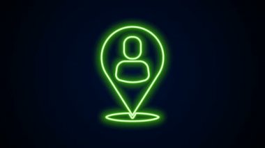 Parlayan neon hattı İşçi konumu simgesi siyah arkaplanda izole edildi. 4K Video hareketli grafik canlandırması