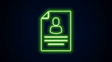Parlayan neon hattı simgesi siyah arkaplanda izole edildi. Özgeçmiş başvurusu. Profesyonel personel aranıyor. Personel analizi devam ediyor. 4K Video hareketli grafik canlandırması