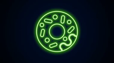 Siyah arka planda izole edilmiş tatlı jöleli neon çizgili donut. 4K Video hareketli grafik canlandırması