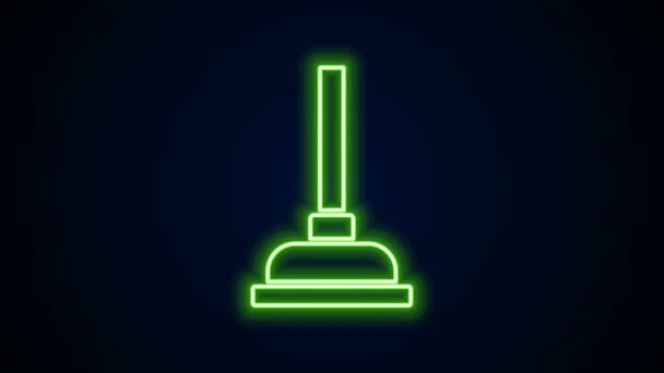 Világító neon vonal Gumi dugattyú fa fogantyú cső tisztító ikon elszigetelt fekete alapon. WC dugattyú. 4K Videó mozgás grafikus animáció — Stock videók