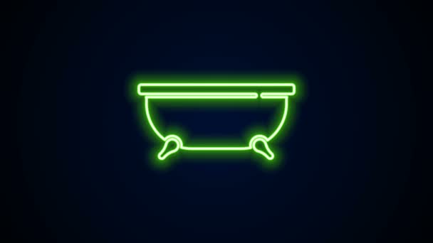 Icono de bañera de línea de neón brillante aislado sobre fondo negro. Animación gráfica de vídeo 4K — Vídeo de stock