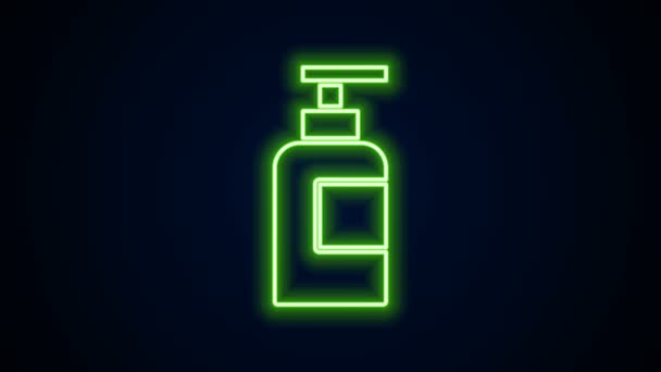 Zářící neonová čára Láhev šamponu ikony izolované na černém pozadí. Grafická animace pohybu videa 4K — Stock video