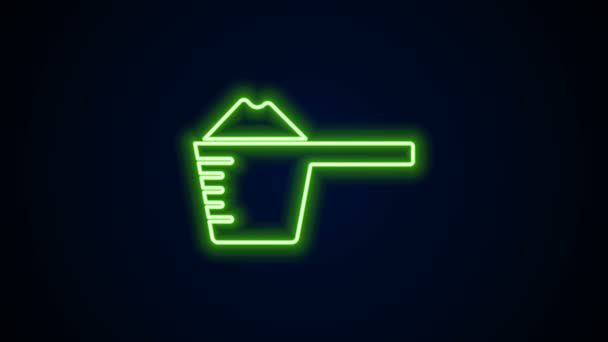 Siyah arkaplanda izole edilmiş bir ölçü kabı ikonunda parlayan neon çizgisi yıkama tozu. 4K Video hareketli grafik canlandırması — Stok video