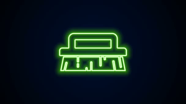 Glödande neon line borste för rengöring ikon isolerad på svart bakgrund. 4K Video motion grafisk animation — Stockvideo