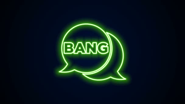 Glowing neon line Bang boom, gun Comic text speech bubble balloon icon isolated on black background. 4K Video motion graphic animation — Stock Video