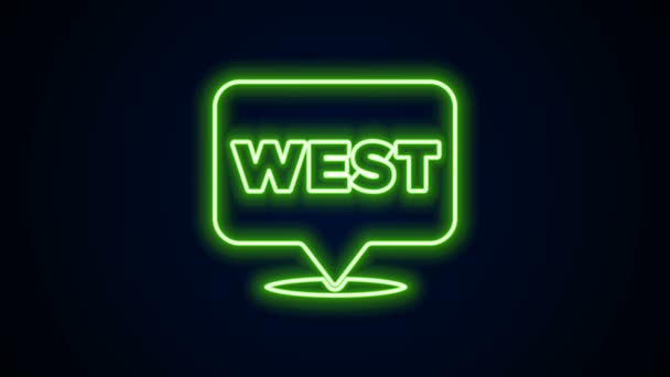 Glowing neon line Pointer to wild west icon isolated on black background. Western signboard, message board, signpost for finding way with direction. 4K Video motion graphic animation — Stock Video