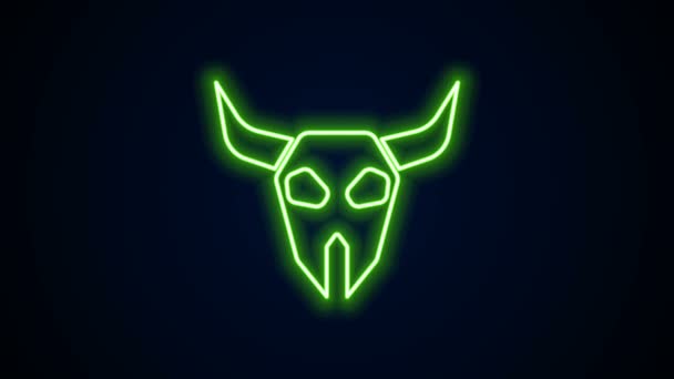 Glowing neon line Buffalo skull icon isolated on black background. 4K Video motion graphic animation — Stock Video