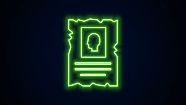 Glowing neon line Wanted western poster icon isolated on black background. Reward money. Dead or alive crime outlaw. 4K Video motion graphic animation — Stock Video
