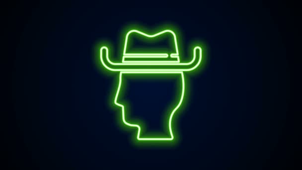 Glowing neon line Cowboy icon isolated on black background. Animasi grafis gerak Video 4K — Stok Video