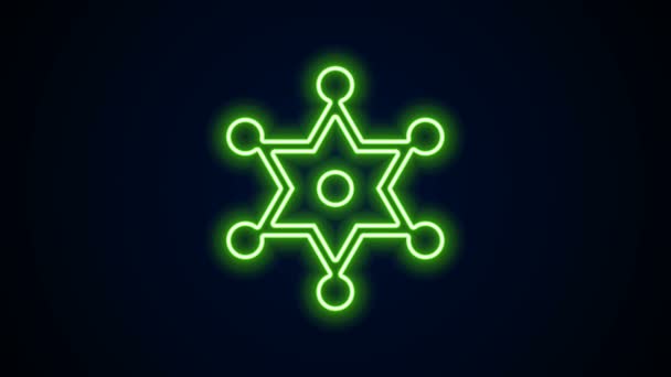Gloeiende neon lijn Hexagram sheriff icoon geïsoleerd op zwarte achtergrond. Politie badge icoon. 4K Video motion grafische animatie — Stockvideo