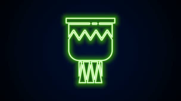 Glödande neon linje Drum ikon isolerad på svart bakgrund. Musiktecken. Symbolen för musikinstrument. 4K Video motion grafisk animation — Stockvideo