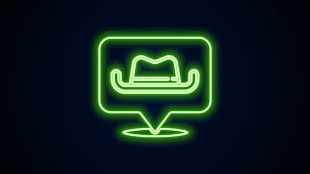 Gloeiende neon lijn Locatie cowboy pictogram geïsoleerd op zwarte achtergrond. 4K Video motion grafische animatie — Stockvideo