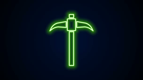 Gloeiende neon lijn Pickaxe pictogram geïsoleerd op zwarte achtergrond. 4K Video motion grafische animatie — Stockvideo