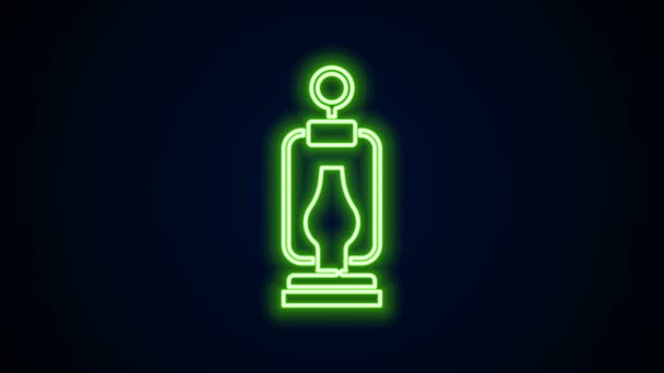 Ligne lumineuse néon Icône lanterne de camping isolée sur fond noir. Bonne fête d'Halloween. Animation graphique de mouvement vidéo 4K — Video