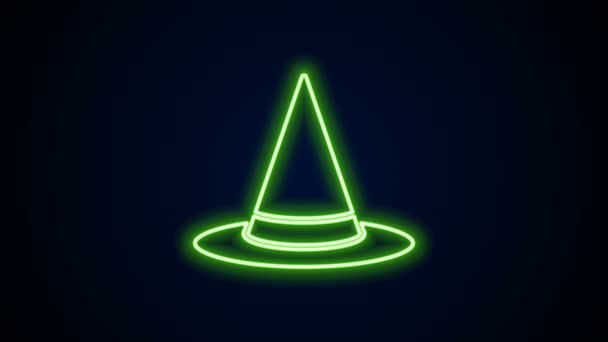 Светящаяся неоновая линия Значок шапки ведьмы изолирован на черном фоне. Счастливого Хэллоуина. Видеографическая анимация 4K — стоковое видео