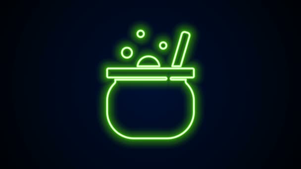 Glowing neon line Halloween witch cauldron icon isolated on black background. Happy Halloween party. 4K Video motion graphic animation — Stock Video