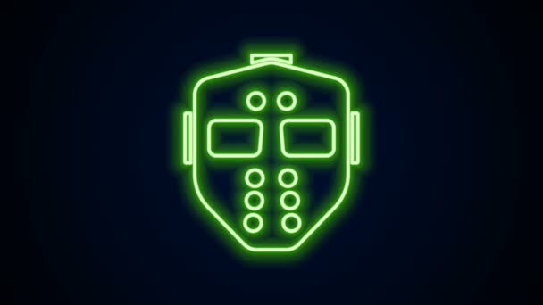 Glowing neon line Hockey mask icon isolated on black background. Happy Halloween party. 4K Video motion graphic animation — Stock Video
