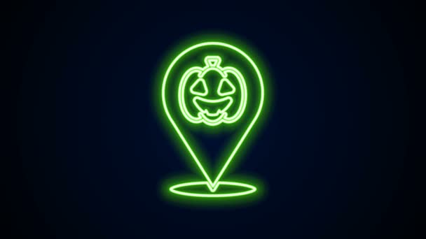 Świecąca neonowa ikona dyni odizolowana na czarnym tle. Wesołego Halloween. 4K Animacja graficzna ruchu wideo — Wideo stockowe