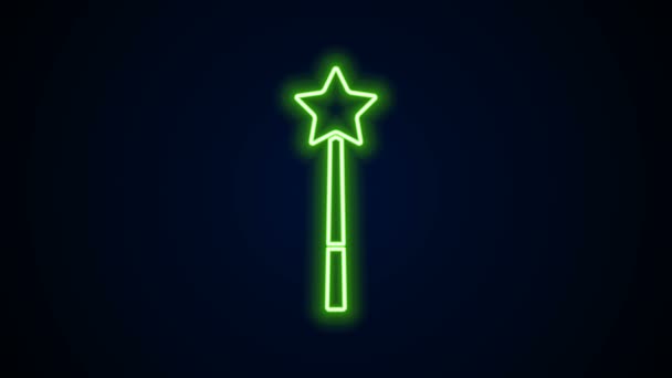 Ragyogó neon vonal Varázspálca ikon elszigetelt fekete háttérrel. Csillag alakú mágikus tartozék. Varázserő. 4K Videó mozgás grafikus animáció — Stock videók