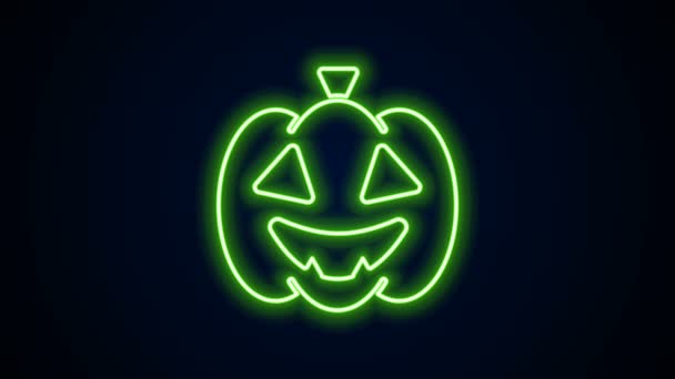 Glowing neon line Pumpkin icon isolated on black background. Happy Halloween party. 4K Video motion graphic animation — Stock Video