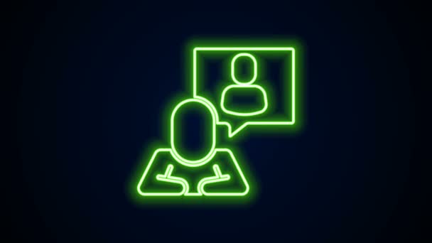 Lysende neonlinje Hodejakt-ikon isolert på svart bakgrunn. Forretningsmål eller sysselsettingsskilt. Menneskelige ressurser og rekruttering til næringslivet. 4K Video motion grafisk animasjon – stockvideo