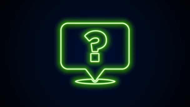 Glowing neon line Question mark icon isolated on black background. FAQ sign. Copy files, chat speech bubble and chart. 4K Video motion graphic animation — Stock Video