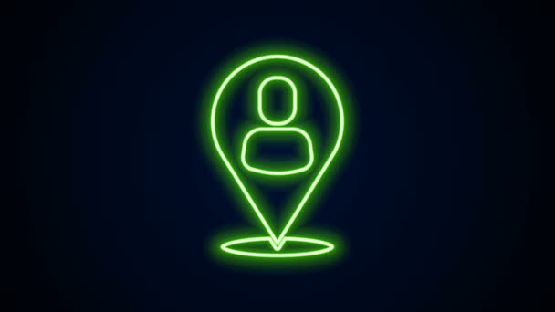 发光的霓虹灯线工人定位图标孤立在黑色背景.4K视频运动图形动画 — 图库视频影像