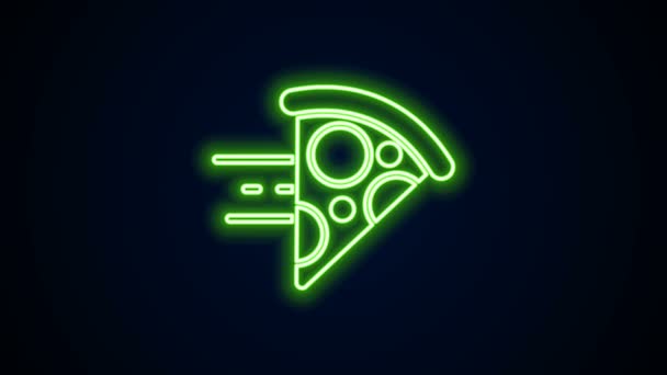 Línea de neón brillante Pedido en línea y entrega rápida de pizza icono aislado sobre fondo negro. Animación gráfica de vídeo 4K — Vídeos de Stock