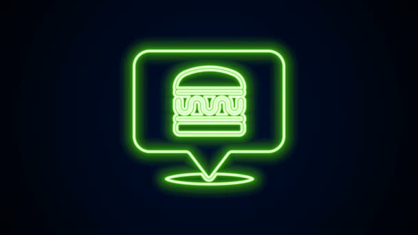 Glowing neon line Online ordering and burger delivery icon isolated on black background. 4K Video motion graphic animation — Stock Video