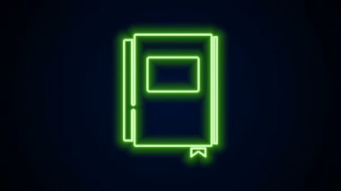Parlayan neon çizgi Kitap simgesi siyah arkaplanda izole edildi. 4K Video hareketli grafik canlandırması