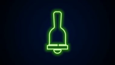 Parlayan neon hattı zil simgesi siyah arkaplanda izole edildi. Alarm sembolü, servis zili, el zili işareti, uyarı sembolü. 4K Video hareketli grafik canlandırması