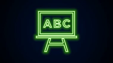 Parlayan neon çizgisi kireç taşı simgesi siyah arkaplanda izole edildi. Okul karatahtası. 4K Video hareketli grafik canlandırması