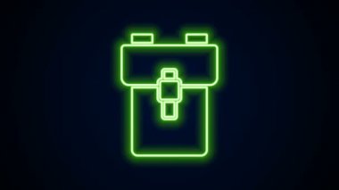 Parlayan neon çizgisi okul sırt çantası simgesi siyah arkaplanda izole edildi. 4K Video hareketli grafik canlandırması