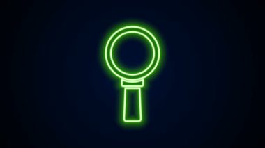 Parlayan neon çizgisi büyüteç simgesi siyah arkaplanda izole edildi. Arama, odaklanma, yakınlaştırma, iş sembolü. 4K Video hareketli grafik canlandırması