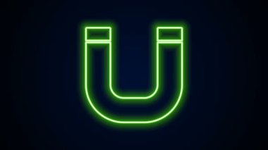 Parlayan neon hattı mıknatıs simgesi siyah arkaplanda izole edildi. At nalı mıknatısı, manyetizma, manyetizma, çekim. 4K Video hareketli grafik canlandırması