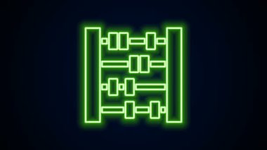 Parlayan neon hattı Abacus simgesi siyah arkaplanda izole edildi. Geleneksel sayım çerçevesi. Eğitim işareti. Matematik okulu. 4K Video hareketli grafik canlandırması