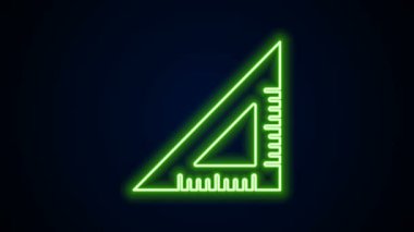 Parlayan neon çizgisi üçgen cetvel simgesi siyah arkaplanda izole edildi. Düz sembol. Geometrik sembol. 4K Video hareketli grafik canlandırması