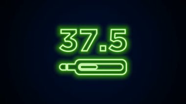 Tıbbi inceleme ikonu için parıldayan neon hattı medikal termometre siyah arka planda izole edildi. 4K Video hareketli grafik canlandırması