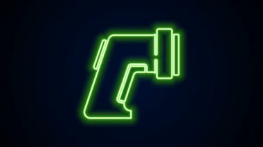 Siyah zemin üzerinde kızılötesi ışık ikonu olan parlayan neon çizgisi dijital temassız termometre. 4K Video hareketli grafik canlandırması