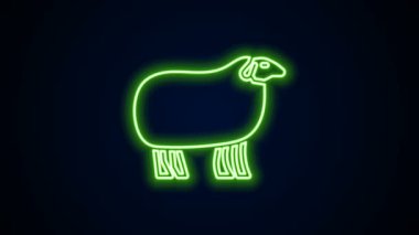 Parlayan neon hattı koyun simgesi siyah arkaplanda izole edildi. Hayvan sembolü. 4K Video hareketli grafik canlandırması