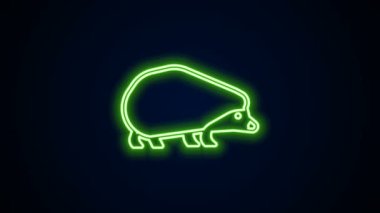 Parlayan neon hattı Kirpi simgesi siyah arka planda izole edildi. Hayvan sembolü. 4K Video hareketli grafik canlandırması