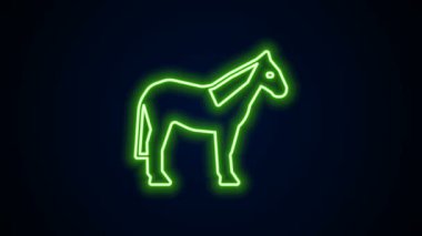 Parlayan neon hattı at simgesi siyah arkaplanda izole edildi. Hayvan sembolü. 4K Video hareketli grafik canlandırması