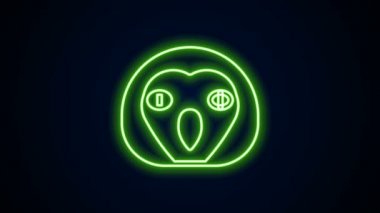 Parlayan neon hattı Baykuş ikonu siyah arkaplanda izole edildi. Hayvan sembolü. 4K Video hareketli grafik canlandırması
