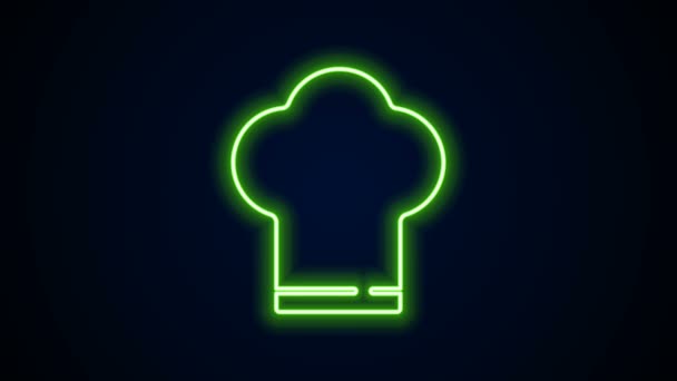 Ligne de néon brillant Chef icône chapeau isolé sur fond noir. Symbole de cuisson. Chapeau de cuisine. Animation graphique de mouvement vidéo 4K — Video