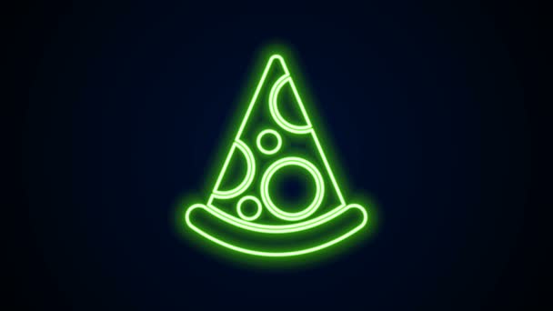 Žhnoucí neonová čára Řez pizzy ikony izolované na černém pozadí. Rychlé občerstvení. Grafická animace pohybu videa 4K — Stock video
