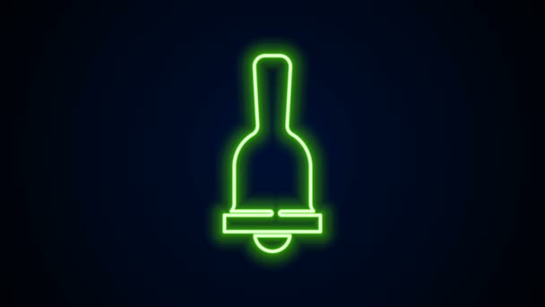 Glödande neon line Ringklocka ikon isolerad på svart bakgrund. Larmsymbol, service klocka, handbell tecken, anmälan symbol. 4K Video motion grafisk animation — Stockvideo