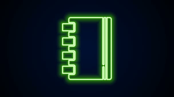 Gloeiende neon lijn Notebook icoon geïsoleerd op zwarte achtergrond. Spiraal notitieblok icoon. Schoolschrift. Schrijfblok. Dagboek voor school. 4K Video motion grafische animatie — Stockvideo