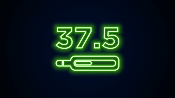 Ligne de néon lumineux Thermomètre médical pour icône d'examen médical isolé sur fond noir. Animation graphique de mouvement vidéo 4K — Video