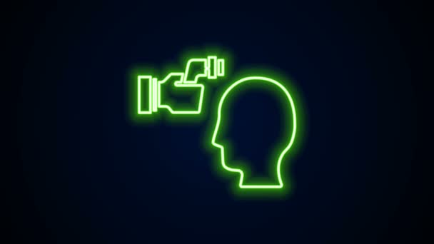 Ragyogó neon vonal Digitális érintésmentes hőmérő infravörös fénnyel orvosi vizsgálathoz ikon elszigetelt fekete alapon. Ellenőrzöm a testhőmérsékletet. 4K Videó mozgás grafikus animáció — Stock videók