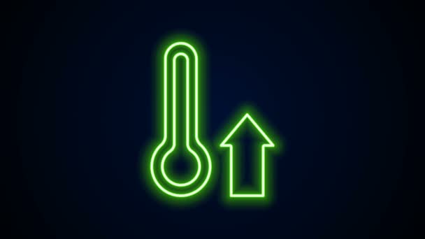 Glödande neonlinje Meteorologi termometer mäta ikon isolerad på svart bakgrund. Termometerutrustning som visar varmt eller kallt väder. 4K Video motion grafisk animation — Stockvideo